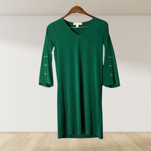 Michael Kors Emerald Green Long Sleeved Dress with Gold Chains